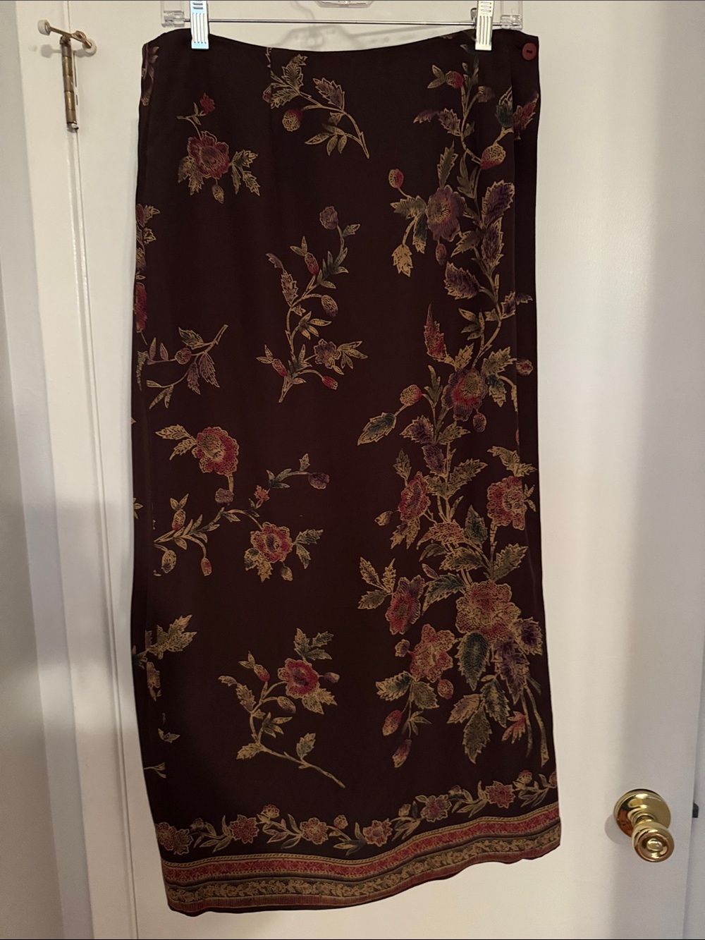 Talbots Women's Silk Chiffon Floral Midi Skirt in Dark Brown NWOT Sz 14